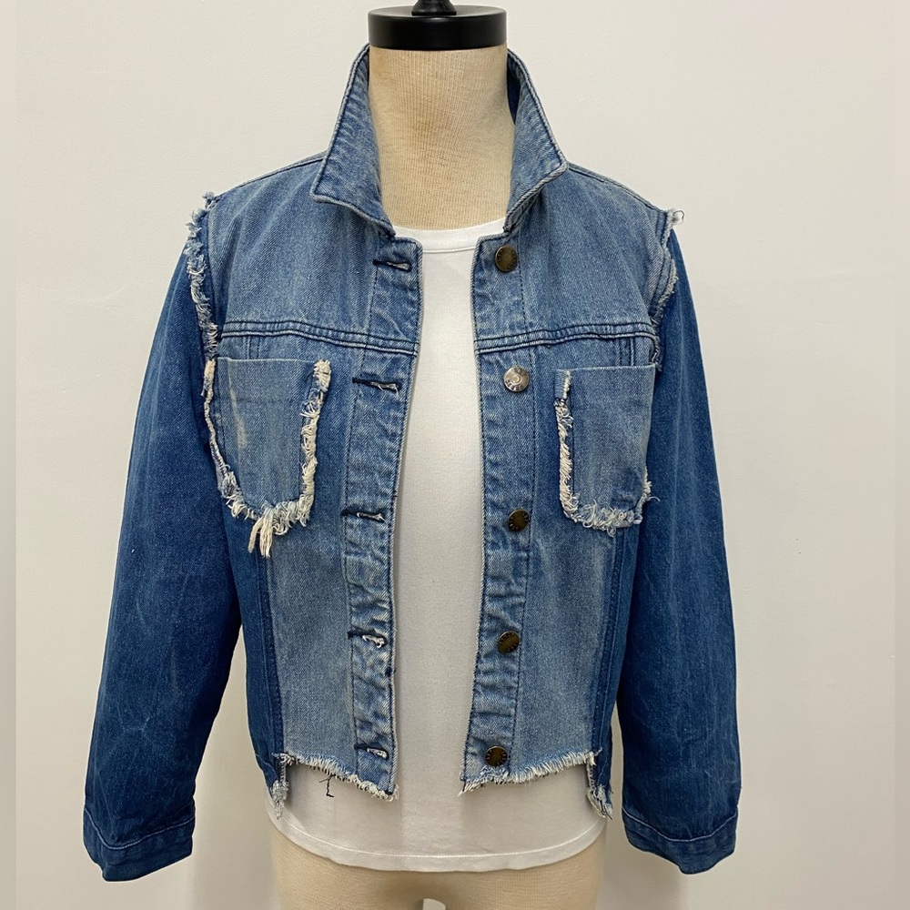 LIQUOR N POKER| Denim Jacket. Size Small. NWT raw fringe hip and fun style